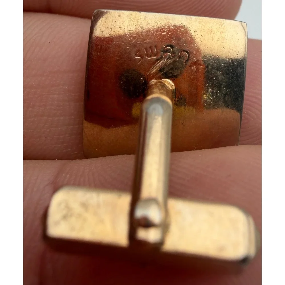 Vintage Swank Gold Tone Curved Square Amber Stone Inlay Cufflinks Mens Jewelry